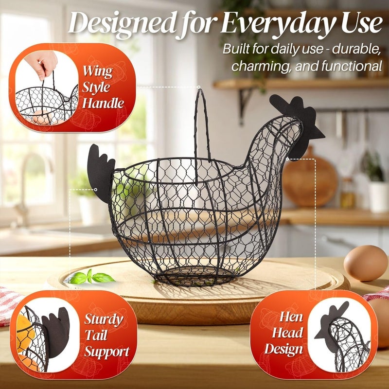 Flexzion Chicken Egg Basket for Collecting Eggs, Small Wire Egg Collecting Basket with Handle for Eggs, Fruits, Vegetables, Farmhouse Rustic Style Chicken Basket Decor for Kitchen Countertop, Brown - Image 5